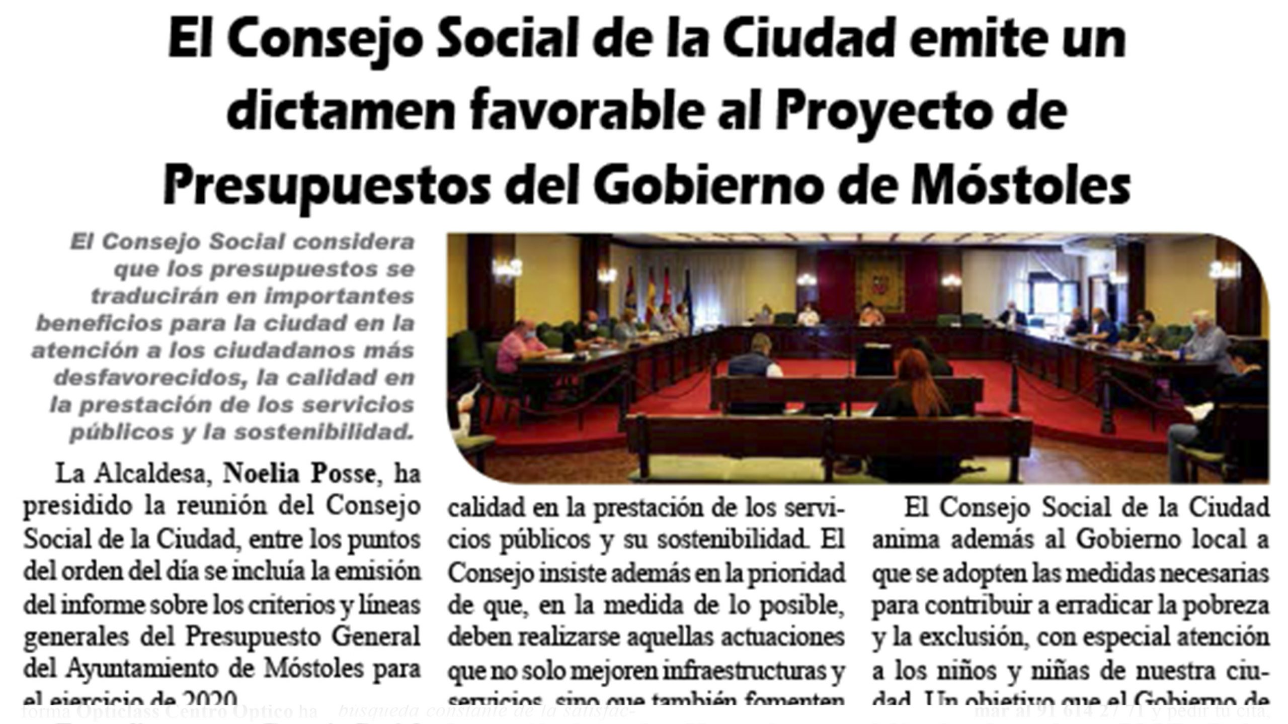 El Consejo Social de la Ciudad emite un dictamen favorable al Proyecto de Presupuestos del Gobierno de Móstoles